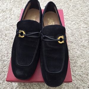 Salvatore Ferragamo Men’s Black Suede Bit Loafers 10ee
